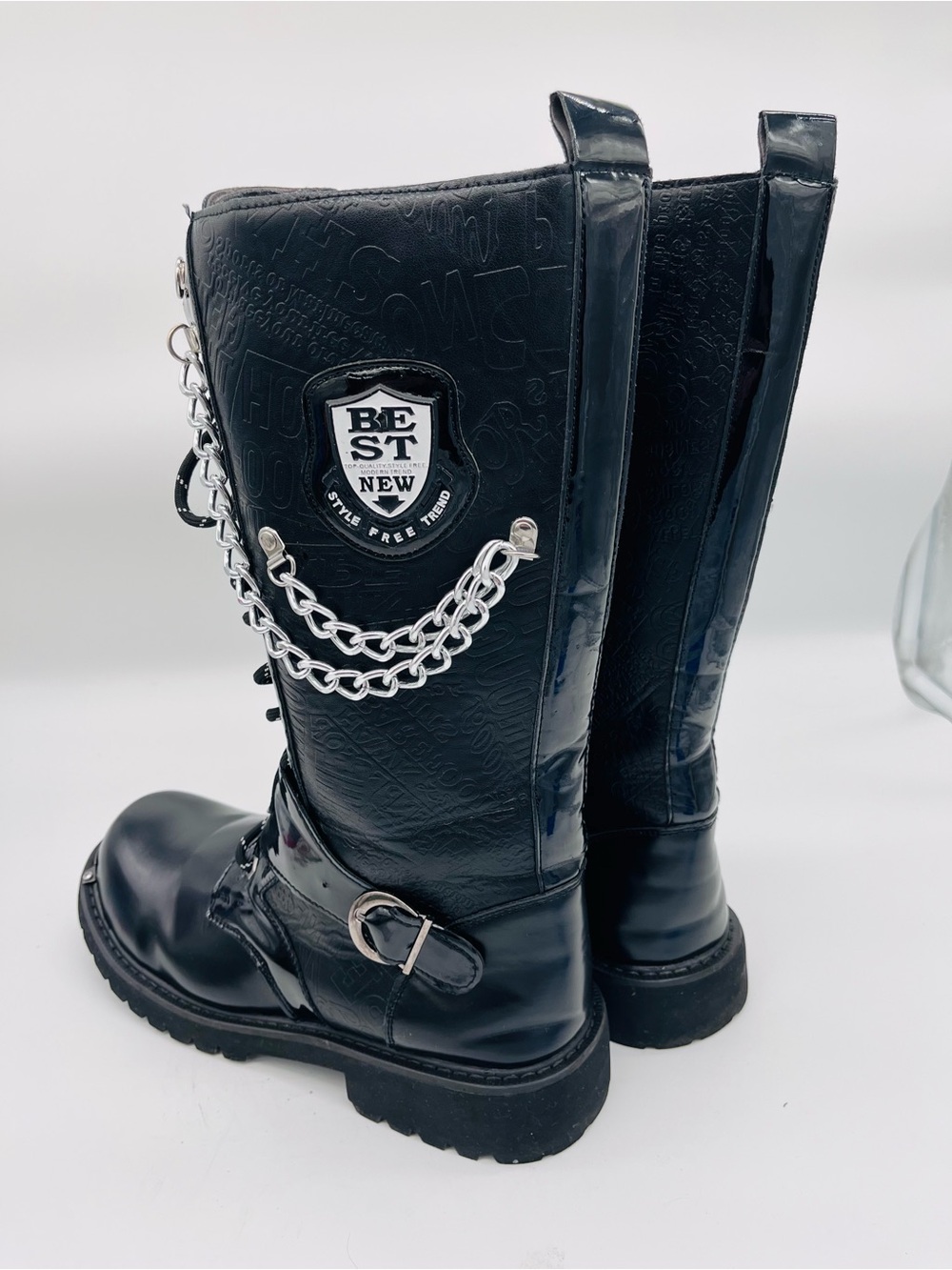 “BEST NEW” Steampunk Goth Moto Combat Boots with Chain Detail - Picture 5 of 8